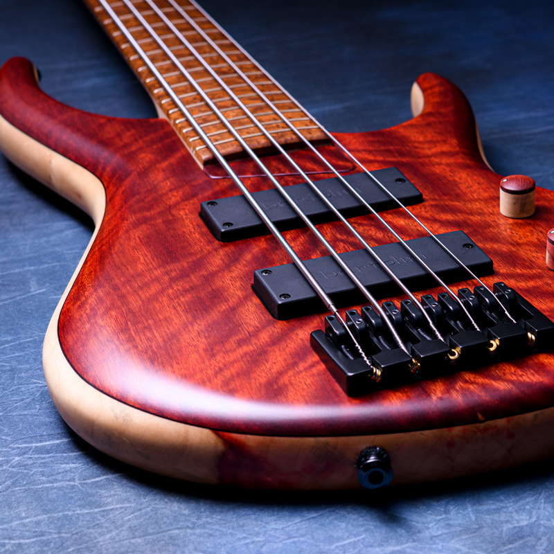 MTD NAMM Show 2025 / 535-24 Flame Red Bloodwood 10 Top, Box Elder Body, Roasted Birds Eye Maple Fingerboard