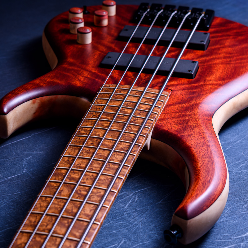 MTD NAMM Show 2025 / 535-24 Flame Red Bloodwood 10 Top, Box Elder Body, Roasted Birds Eye Maple Fingerboard