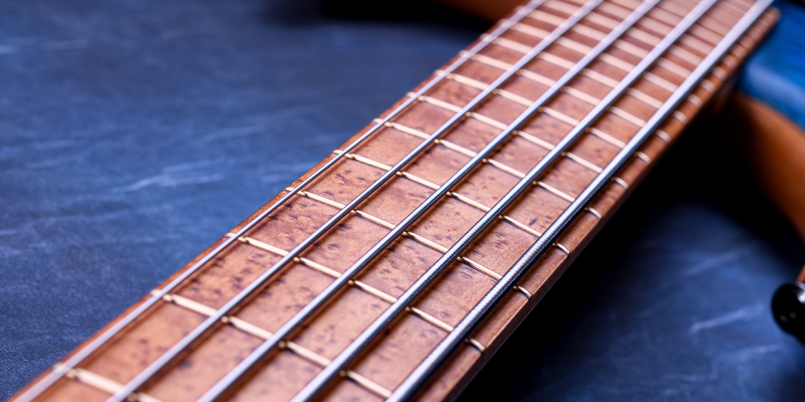 MTD 535-24 Quilt Maple Top Colord Ocean Blue Fade Dark Horns, Roasted Birds Eye Maple Fingerboard